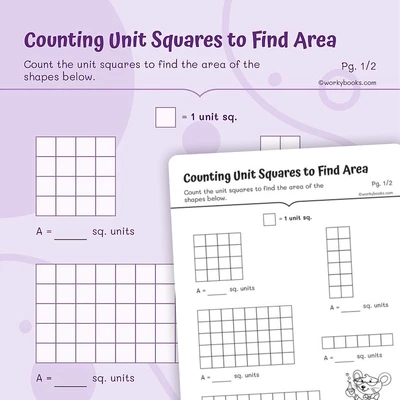 Find Area by Counting Unit Squares - worksheet educational content