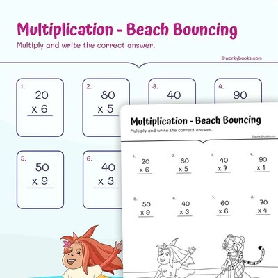 Multiplication —— Beach Bouncing - worksheet educational content