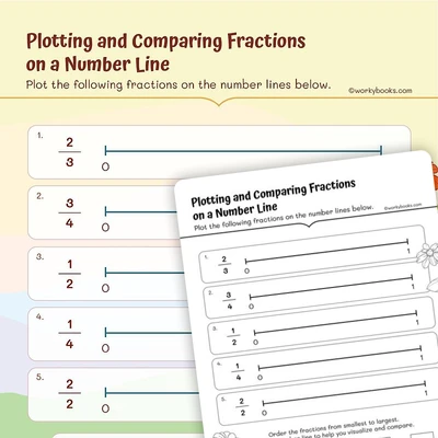 Plotting and Comparing Fractions on a Number Line - worksheet educational content