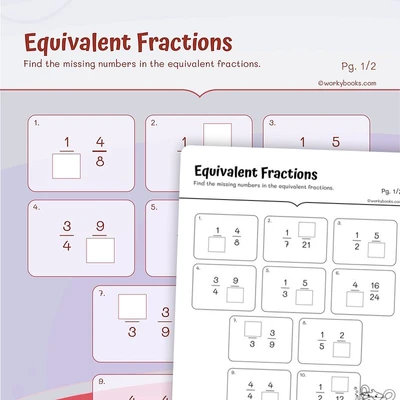 Equivalent Fractions Missing Numbers - worksheet educational content