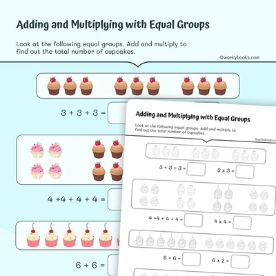 Adding and Multiplying with Equal Groups - worksheet educational content