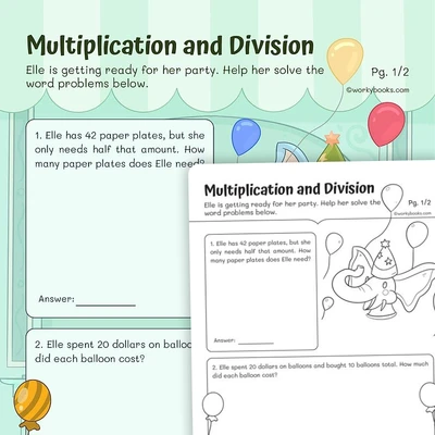 Multiplication and Division Word Problems - worksheet educational content