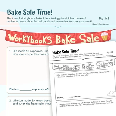 Bake Sale Time! Two Step Word Problems - worksheet educational content