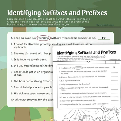 Identifying Suffixes and Prefixes - worksheet educational content