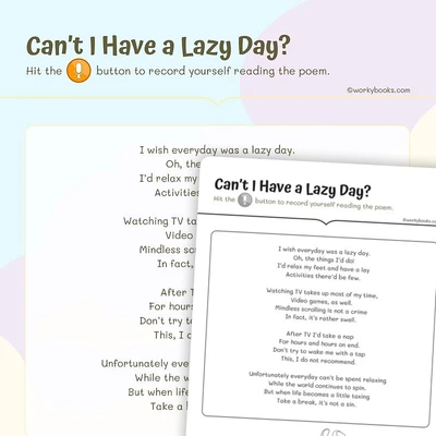 Can't I Have a Lazy Day?—Poem - worksheet educational content