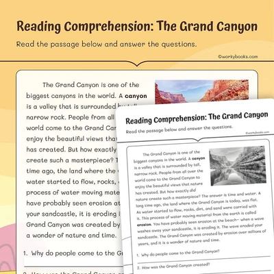 Reading Comprehension: The Grand Canyon - worksheet educational content