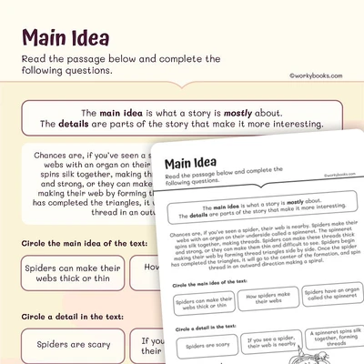 Spider—Main Idea - worksheet educational content