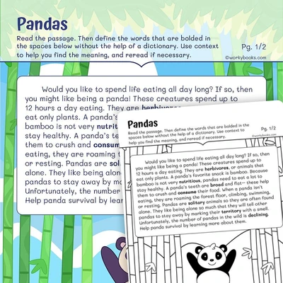 Informational Text with Contextual Clues —Pandas - worksheet educational content