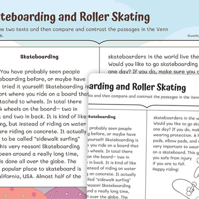 Compare and Contrast Skateboarding and Roller Skating - worksheet educational content
