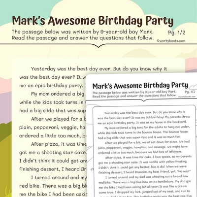 Mark's Awesome Birthday Party - worksheet educational content