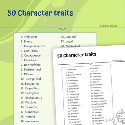 50 Character Traits - worksheet educational content