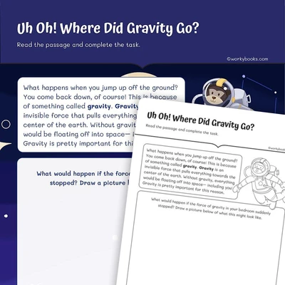 Informational Text —Uh Oh, Where Did Gravity Go? - worksheet educational content