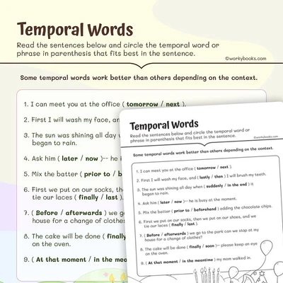 Temporal Words - worksheet educational content