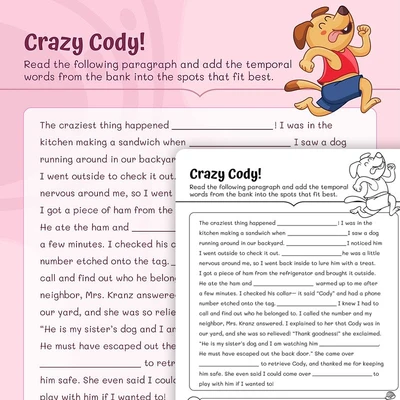 Crazy Cody! Time Order Words - worksheet educational content