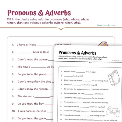 Pronouns Adverbs - worksheet educational content