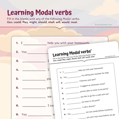 Learning Modal Auxiliary Verbs - worksheet educational content