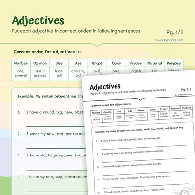Arranging Adjectives - worksheet educational content