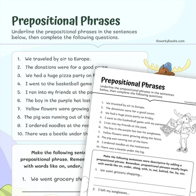 4th Grade Prepositional Phrases - worksheet educational content