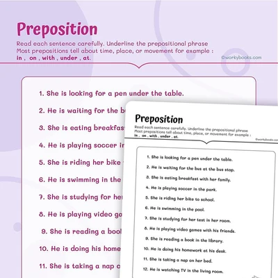 Prepositional Phrases - worksheet educational content