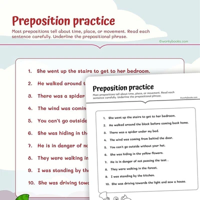 Identifying Prepositions - worksheet educational content