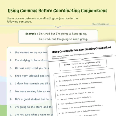 Commas Before Coordinating Conjunctions - worksheet educational content