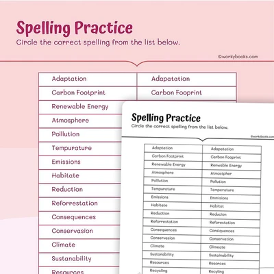 Spelling Practice — Environment - worksheet educational content