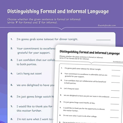 Distinguishing Between Informal and Formal Language. - worksheet educational content