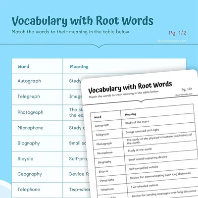 Vocabulary & Root Words - worksheet educational content