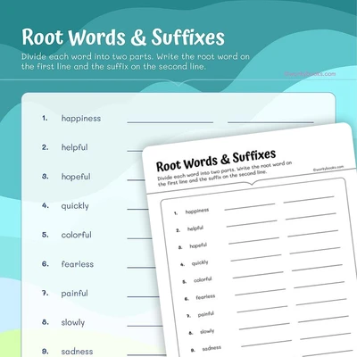 Root Words & Suffixes - worksheet educational content