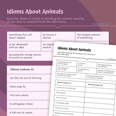 Animals Idioms - worksheet educational content