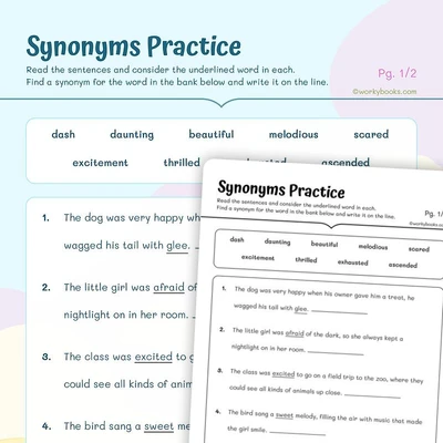 Synonyms Practice - worksheet educational content