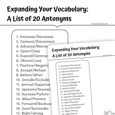20 Antonyms - worksheet educational content