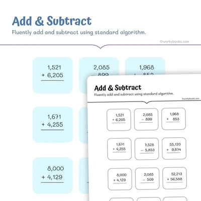 4 Digit Add and Subtract - worksheet educational content