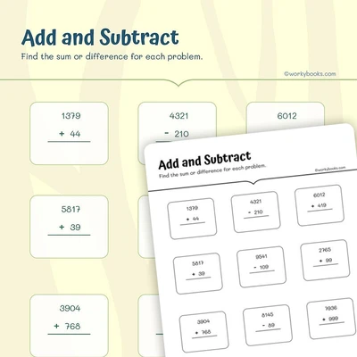Add and Subtract - worksheet educational content