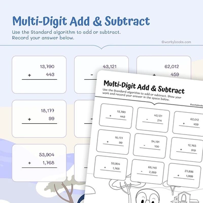 5 Digit Add and Subtract - worksheet educational content