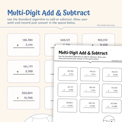 Add and Subtract Multi Digit Numbers - worksheet educational content
