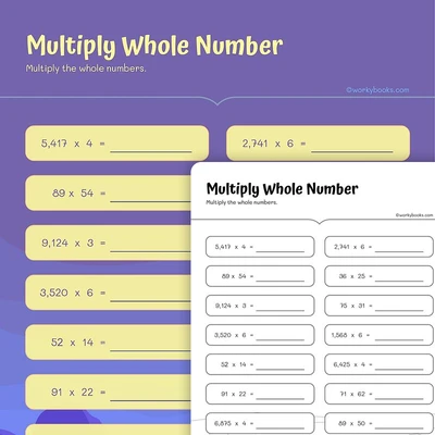 Multiplying Whole Numbers - worksheet educational content