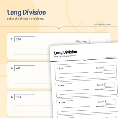 Whole Number Division with Quotients - worksheet educational content