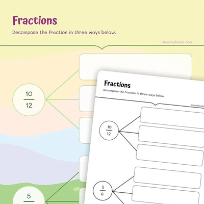 Decompose Fractions into a Sum of Fractions - worksheet educational content