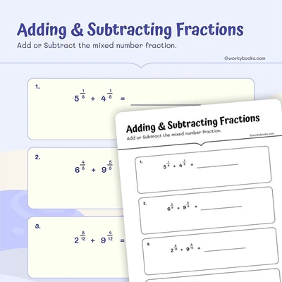 4th Grade Adding and Subtracting Fractions - worksheet educational content