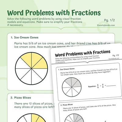 Word Problems with Fractions - worksheet educational content