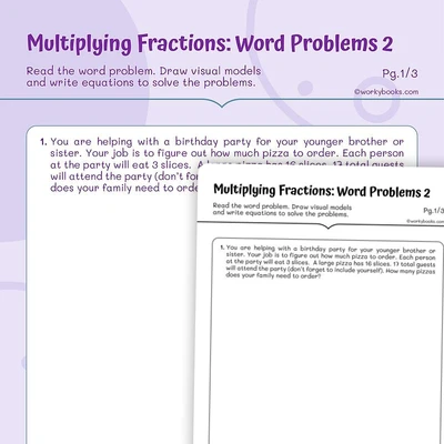 Multiplying Fractions: Word Problems 2 - worksheet educational content