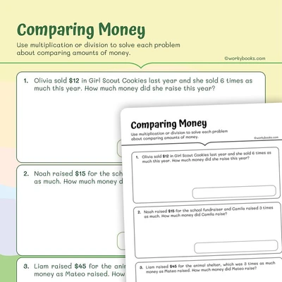 Comparing Money - worksheet educational content