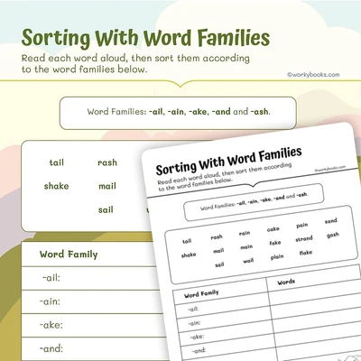 Word Families Sort - worksheet educational content