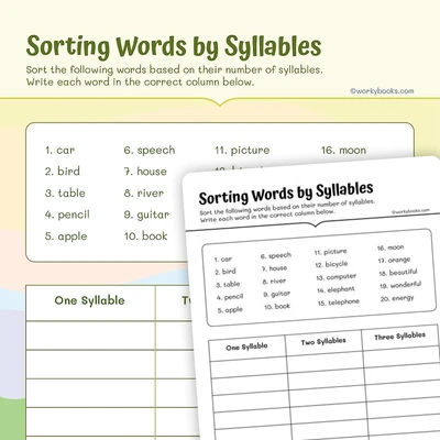 Sorting Words by Syllables - worksheet educational content