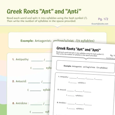 Greek Roots "Ant" and "Anti" - worksheet educational content