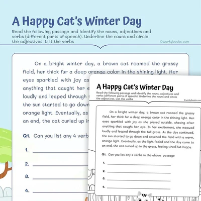 A Happy Cat’s Winter Day - worksheet educational content