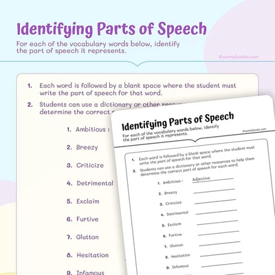 Identifying Parts of Speech - worksheet educational content