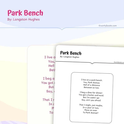 Park Bench By: Langston Hughes - worksheet educational content