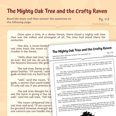 Short Story — The Mighty Oak Tree and the Crafty Raven - worksheet educational content